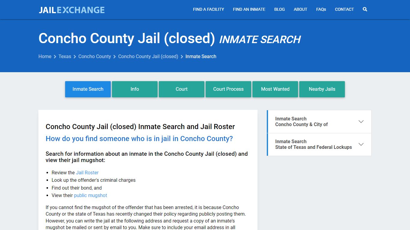 Concho County Jail (closed) Inmate Search - Jail Exchange